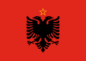 red, black two-headed eagle, yellow hollow star