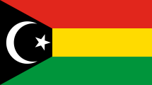 red-yellow-green, black trapezoid, white crescent and star