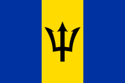 blue-yellow-blue bands with a black trident in the middle