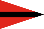 red triangular pennant, thin black stripe