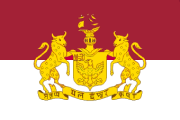 maroon-white, yellow coat of arms