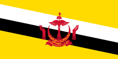 yellow, diagonal white-black stripes, red emblem