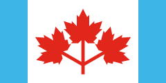 1964 Canada flag proposal: white with three red maple leaves and two thin blue bands on the sides
