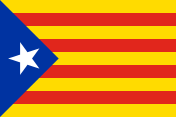 9 red-yellow stripes with a blue triangle containing a white star on the left edge