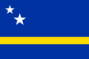 blue with a thin yellow stripe towards the bottom and two white stars at top-left