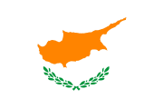 white with an orange map of cyprus surrounded by a green wreath