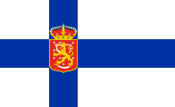 white, blue nordic cross, coat of arms