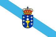 white, blue diagonal stripe, coat of arms
