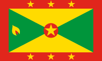 green-yellow triangles, red border, red disc, yellow star, nutmeg, six yellow stars