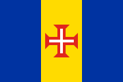 blue-yellow-blue bands with a red cross inscribed with a smaller white cross in the middle