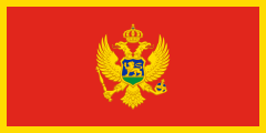 red with a thin yellow outline and a coat of arms inside a golden double-headed eagle in the middle