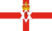 red cross on white with a white 6-pointed star containing a red hand and surmounted by a crown