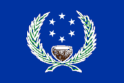 blue, ring of 11 white stars, fronds, coconut