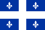 blue with a white cross and a white fleur-de-lis in each quadrant