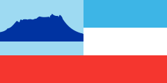 azure-white-blue stripes with an azure canton containing a blue mountain