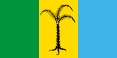 green-yellow-blue, black palm tree