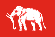red, white elephant in a white chakra wheel