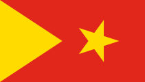 red with a yellow triangle on the left side and a yellow star in the middle