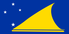 blue with a yellow canoe in the middle and a white southern cross at the top-left