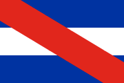 blue-white-blue stripes, with a red diagonal stripe running from top-left to bottom-right