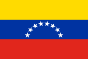 yellow-blue-red stripes with an arc of 8 white stars on the middle stripe