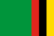 green, three vertical red-black-yellow stripes